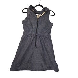 Tulle Brand Womens Small Dress Denim Mini Pockets Belt Pattern Lining Classy
